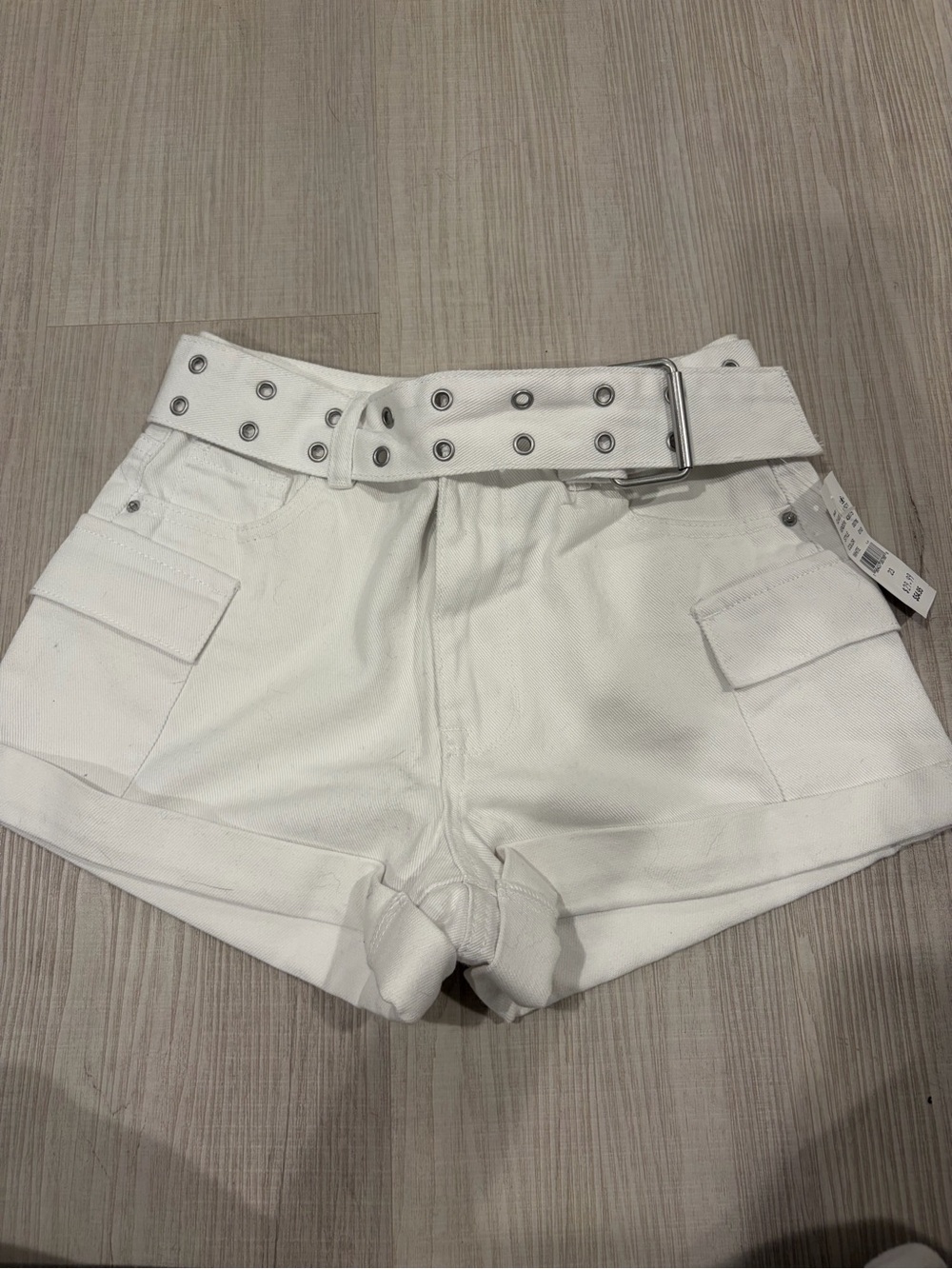 Pacsun White Cargo Denim Shorts with Grommet Belt